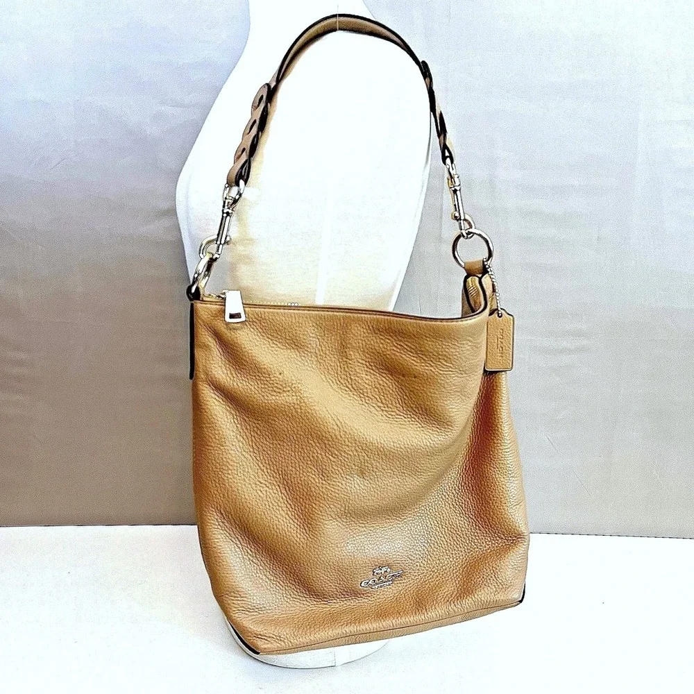 Coach Abby Duffle F31507 Pebbled Leather‎ Shoulder Bag Tan Nude Braided Strap